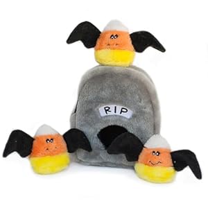 ZippyPaws – Holiday Burrow, Interactive Squeaky Hide and Seek Plush Dog Toy – Spooky Gravestone