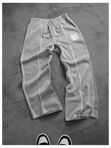 GORGLITTER Men's Y2k Baggy Sweatpants Letter Graphic Print Stacked Wide Leg Jogger Pants3