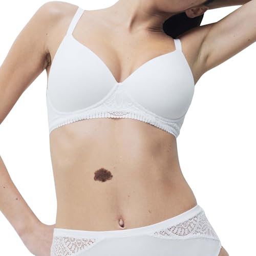Image of Lace Embroidered White Polyamide Womens Body Soft Non Wired Full Cup Bra