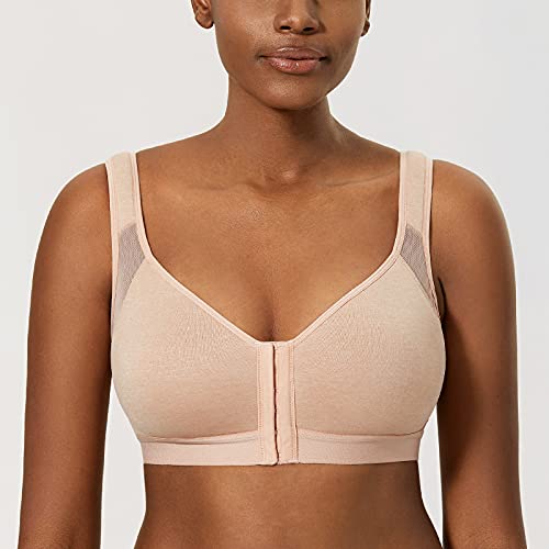 Delimira Women's Front Closure Posture Wireless Back Support Full Coverage Bra Oatmeal Heather 38C #TOP1