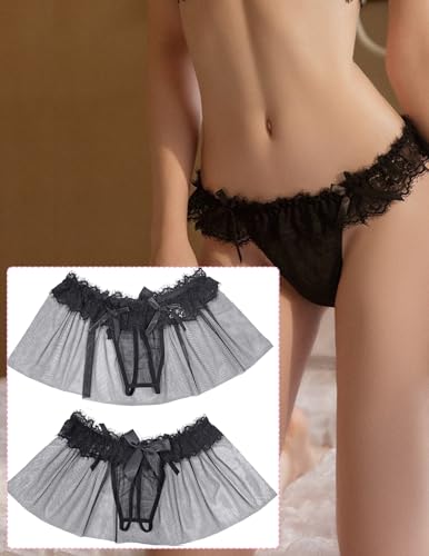 BIGFOX Women Skirted Thong Sexy Underwear Panty Mesh Tulle Mini Dress G-string Lace Low Waist Lingerie Sheer Ruffle Panties3