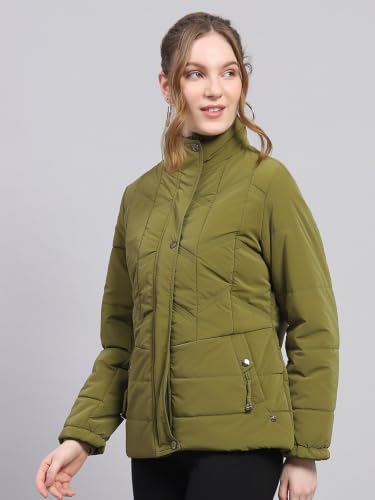 Image of Monte Carlo Womens Regular Fit Full Sleeve Collared Solid Winter Puffer Jacket Made From Blend Poly