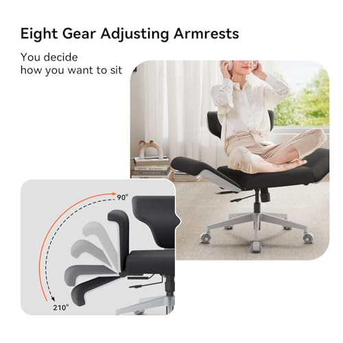 Image of DROGO Freedom-X Multi-Position Cross Legged Office Chair for Work from Home with Laptop Tray, Adjustable Backrest, Flexible Armrests & Cup Holders | Gaming Chair with Breathable Cushion Seat (Grey)