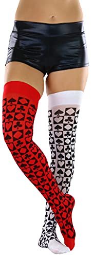 Image of ToBeInStyle Women's Harlequin Jester Thigh High Stockings Playing Card Checkered Opaque Halloween Costume Hosiery