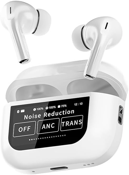 HAMMER_Screen TWS Earbuds Wireless with 13mm Drivers, ANC Ear Buds 32dB, up to 50H Playtime TWS Ear Buds (White) (Renewed)