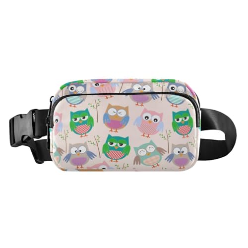 Akiraki ウエストポーチ レディース 軽量 ランニングポーチ おしゃれ フクロウ アニマル 動物柄 ピンク かわいい スマホ対応 貴重品 小物入れ ウォーキング ボディバッグ 大容量 防水 防汗 ウエスト バッグ ユニセックス 斜め掛け 自転車 ジョ