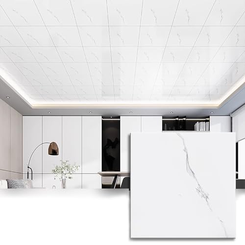 Piastrelle per Soffitti Pannelli per Controsoffitto 30 X 30 cm, Sottili Fessure, Pannelli Murali Bianchi Artistici per La Decorazione di Pareti Interne, Confezione Da 6, 8, 16, 50, 60, 80, 100 Pezzi(1