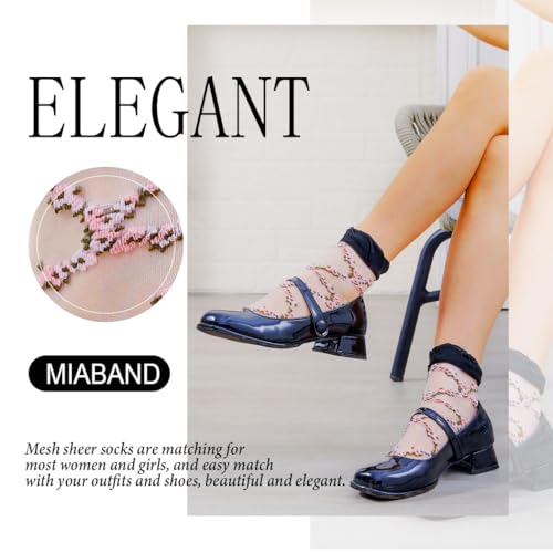 Floral See Through Socks Thin Lace Sheer Socks Cool Mesh Ankle Socks Tulle Colorful Socks for Women 4 Pairs3