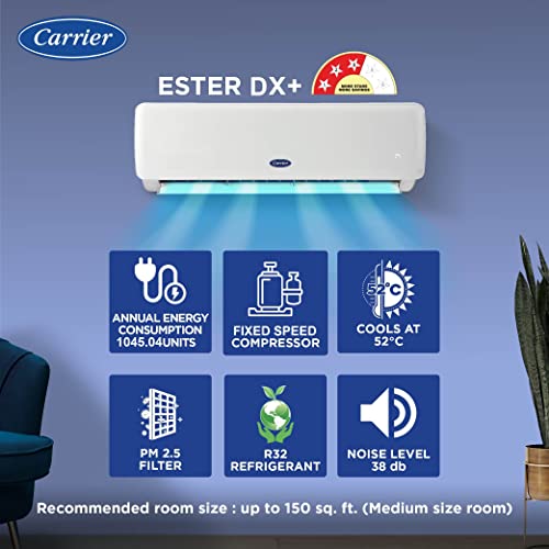 Image of Carrier 1.5 Ton 3 Star Split AC (Copper,ESTER Cx+,PM2.5 filter, 2022 Model,R32,White)