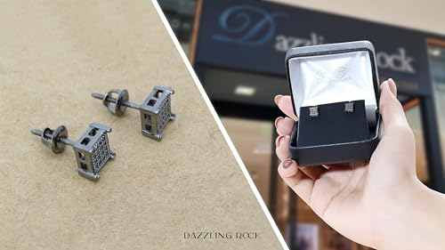 Dazzlingrock Collection Round 0.10 Carat Black Diamond 5.5mm Cluster Square Hip Hop Iced Out Studs in Black Plated 925 Sterling Silver, Unisex Design Ladies, Mens Real Diamond Earrings3