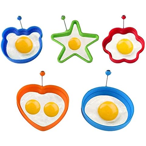 Leikance Silicone Omelette Mould,Different Shapes Fried Egg Mold with Handle Non Stick Fried Egg Mold 5PCS Cover