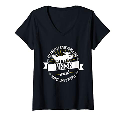 Womens All I Care About Are Meese Antlers Love Funny Moose V-Neck T-Shirt
