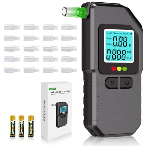 Yikkhy Alcohol Tester Breathalyzer, High Accurate Professional Breathalyser UK with 20 Mouthpieces and 3 Battery, Portable BAC Test Device with Digital LED Display for Home Outdoor Party ﻿