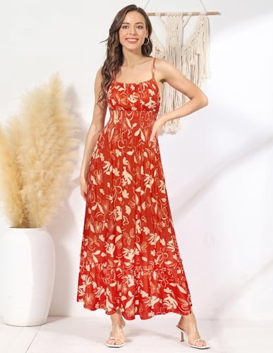Image of GRACE KARIN Summer Dresses for Women 2026 Vacation,Smocked Floral Maxi Dress,Boho Beach Sundress with Pocket Fashion Clothing