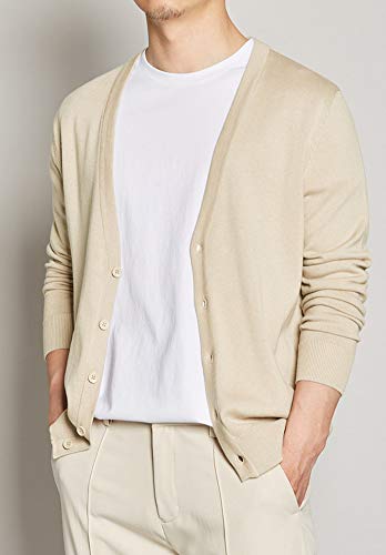 Hotmiss Men's Stylish V-Neck Button Placket Spring Cardigan Sweater with Ribbing Edge4