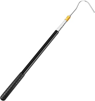 1 Pcs Portable Cordless Blind Extension Pole RV Awning Opener Pole Stainless Steel Multi-Section Locking Telescopic Hook, Extends 16"-60" for Campers Tent Canopy Truck Bed Black
