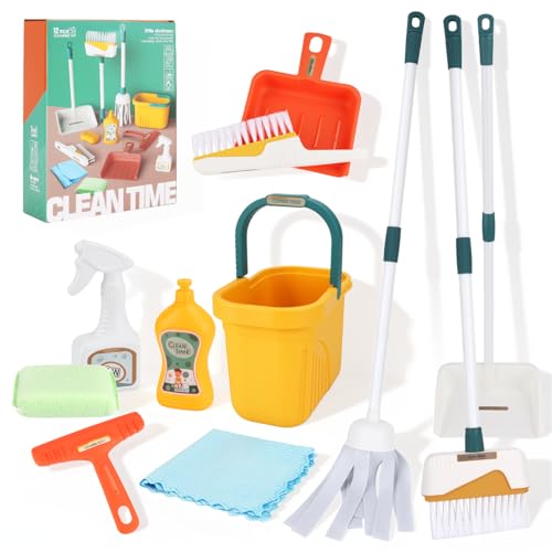 Set di pulizia bambini giocattoli,Set di Giocattoli per la Pulizia Include Mocio,Scopa,Spazzola,Piccoli,Scopa,Gioco di ruolo di pulizia domestica,Giocattoli educativi per bambini 3 4 5 6 anni