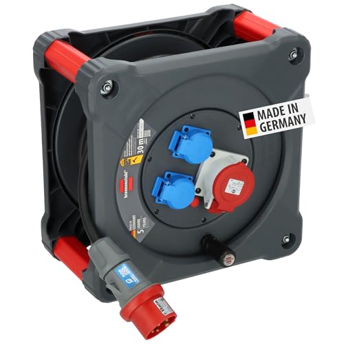 Brennenstuhl Professional Baustellen-Kabeltrommel KD 3200 C1 mit CEE-Stecker, CEE-Steckdose und 2 Schutzkontakt-Steckdosen (30m Kabel in schwarz, ständiger Einsatz im Freien, Made in Germany)