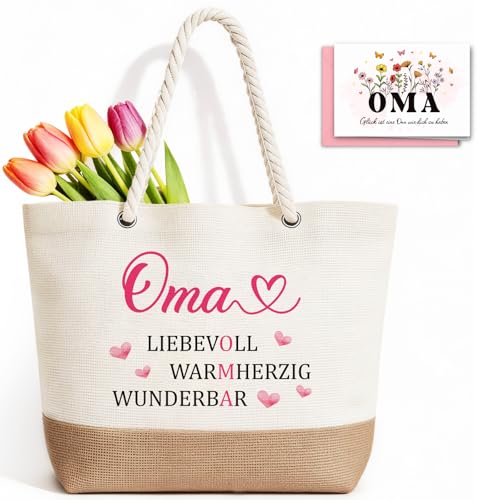 TUZELIYA Oma Geschenk Tasche - Faltbare Wasserdicht Einkaufstasche mit Glückwunschkarte Geschenke für Oma zum Geburtstag Muttertag