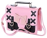 Donna alla moda Kawaii-Story LB-6070-2 Rosa Nero Fiocco 24cm Pastel Goth Lolita 2 in 1 Zaino Borsa Pu, multicolore