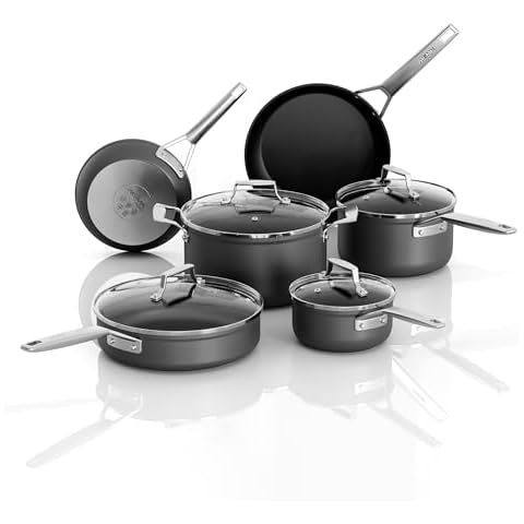 MSMK 10-Piece Pots and Pans Set non stick, Cookware Sets for building a starter kitchen or refreshing, Even Heating, Easy Clean-Up, Comfortable Handling, Induction Compatibility Cover
