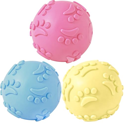 Puasok 3 Stück Hundespielzeug Bälle, Quietsche Bälle, Hundebälle, Hund Kauspielzeug, Quietschball für Große und Kleine Hunde, Hundeball Schwimmfähig
