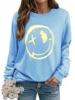 😊【Material】Cotton blend, soft and casual women sweatshirt, comfortable women's long sleeve tops 😊【Feature】Long Sleeve, Crew Neck, Smile Face printed, regular fit, casual daily style 😊【Occassions】womens sweatshirt no hood is suitable for daily, home, ...