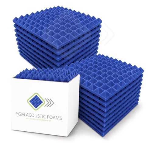 Image of YGM Acoustic Foams Pyramid Acoustic Panels 1 Foot x 1 Foot x 1 inch Thick | 50 Density Acoustical Sound Proof Foam for Room & Studio | Echo Reduction & Noise Absorption (Blue, Set of 36)