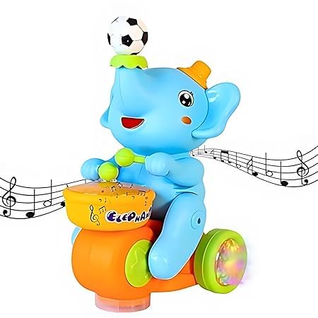 RAMESHTH Enterprises Musical Walking Elephant Drummer Toy | Flashing Light | Amazing Sound | Beating Drum Blowing Ball Toys for Kids Boys Girls Children - Blue for 4 5 6 7 8 9 10 11 12 Age (Blue)-image-9
