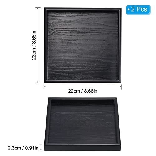 PATIKIL Wood Serving Tray 9 Inch, 2 Pack Square Decorative Platter for Home Decor Kitchen Table Candle Holder Black - Image 2