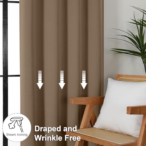 Simplebrand Brown Blackout Curtains for Bedroom 96 Inches Long 2 Panels, Solid Thermal Insulated, Energy Saving Living Room Window Treatment Curtains Blackout Drapes, W50 x L96 Inch, Brown