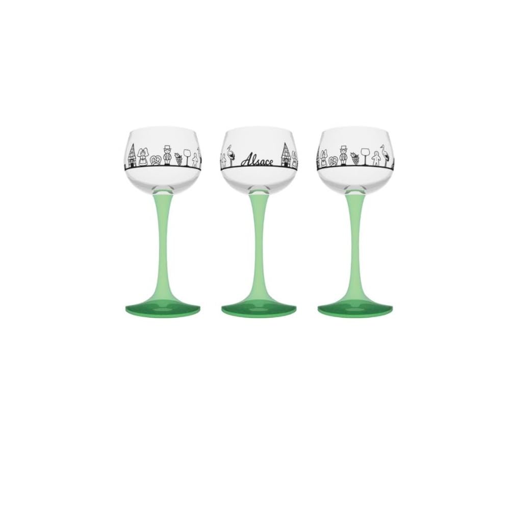 Verres à vin d'Alsace pied vert Boeckling Skyline Alsace x6