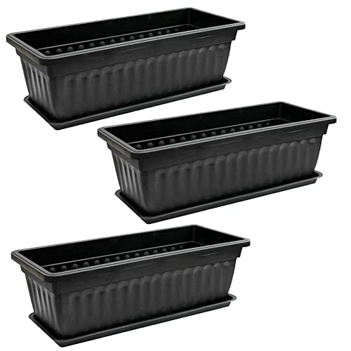 Kuyyfds Plant Saucers, Window Box Planter Rectangular Windowsill Flower Pot Herb Vegetables Growing Container For Patio Garden Black 3Pcs #TOP22