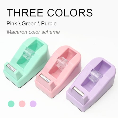 Desktop Tape Dispenser Heavy Duty Desk Accessories Floral Office Tape Dispensers, Weighted Non-Skid Base, Macaron Purple