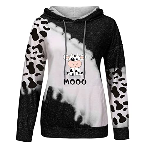 Fall Clothes For Women Cute Cow Print Color Block Long Sleeve Pocket Hoodie Teen Girls Oversized Winter Warm Loose Lightweight Hooded Open Front Cardigan Jacket Coat Tops Pullover(Red,X-Large) #TOP2