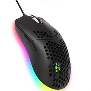 Wired Gaming Mouse, 6 RGB Lighting 6400 DPI Programmable USB Gaming Mice with 6 Buttons, Honeycomb Shell Ergonomic Design for PC Gamers and Xbox and PS4 Users -Black