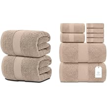 White Classic 2 Luxury Taupe Bath Sheet Towels 35 x 70 and Taupe 8-Piece Towel Set [2 Bath Towels, 2 Hand Towels, 4 Washcloths] | Cotton, Highly Absorbent and Quick Dry for Hotels, Spa and Bathroom