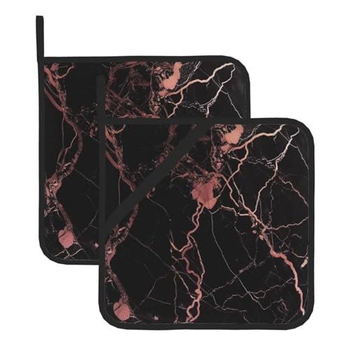 Black rose gold Marble Printed Heat Resistant Oven Pot Holder Set 2 PCS Kitchen Baking for Home Cooks and Bakers