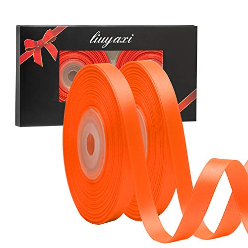 Image of Solid Color Double Faced Orange Satin Ribbon 1 /4 inch X 50 Yards, Ribbons Perfect for Crafts, Wedding Decor, Bow Making, Sewing, Gift Package Wrapping and More