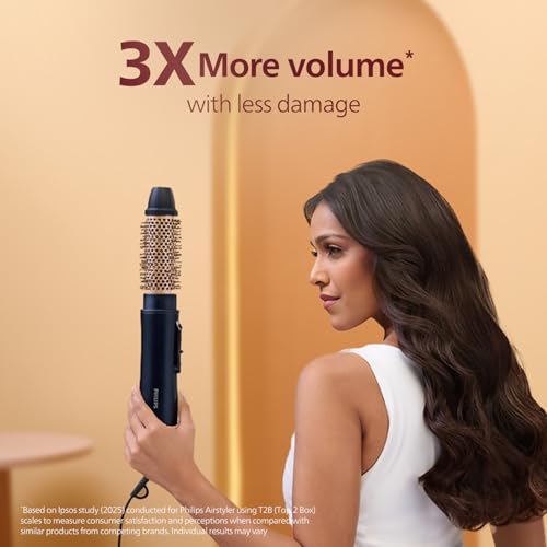 Philips 2-in-1 Airstyler | Volumizer + Blow Dryer Brush + Multi-Styler | 3X Volume & 50% Less Hair Breakage | 2 attachments for Straight and Wavy Looks | Argan Oil Infused plates & 4X more Ionic Care for Shinier, Frizz Free Hair | BHA531/10 3 411UIJFZ2kL. SL500