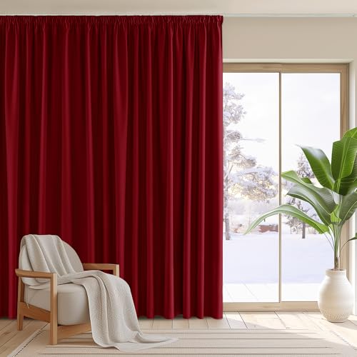 PONY DANCE Cortinas Dormitorio Cortinas Opacas Cortinas Rojas Cortinas Termicas Aislantes Frio y Calor Cortinas 3 Metros para Riel, 1 Pieza, 300x245 CM, Rojo