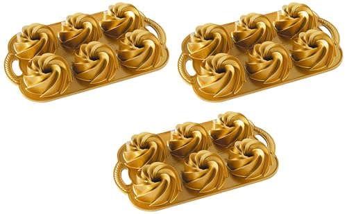 Nordic Ware Heritage Bundtlette Cakes, One Size, Gold (Pack of 3)