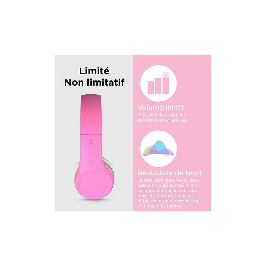 lilgadgets connect+ casque pour filles pour l'école filaire avec microphone, limitation du volume pour une écoute sûre, bandeau réglable, coussinets rembourrés de confort, casque pour l'école, rose
