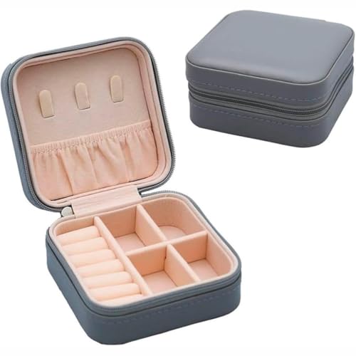 Porta Jóias Estojo Portátil em Couro com Zíper para Jóias, Maquiagem e Viagem Original C/Nota Fiscal (Cinza)