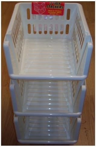 Whitefurze Stacking Basket Set of 3, Cream, 18 cm