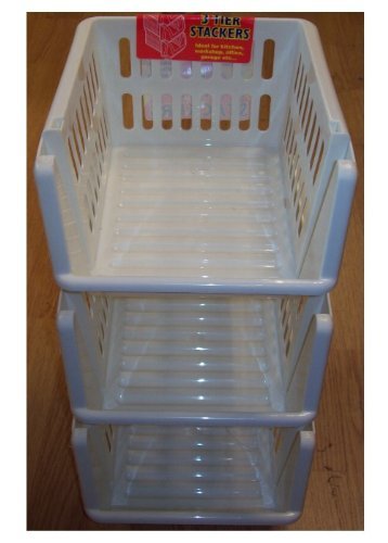 WhitefurzeStacking Basket Set of 3, Cream, 18 cm