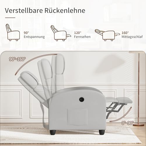 FiveWillowise Fernsehsessel Ruhesessel Relaxsessel mit Verstellbarer Beinablage und Verstellbarer Rückenlehne bis 140°, Einzelsofa, Liegesessel, TV Sessel mit Liegefunktion, Hellgrau – Bild 5