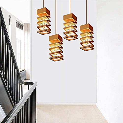 Moderna lámpara de techo para comedor de madera con diseño geométrico E27 8