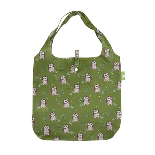 Image of ECO CHIC Lightweight Foldable Reusable Shopping Bag Water Resistant Tote Bag (Tawny Owl Green)