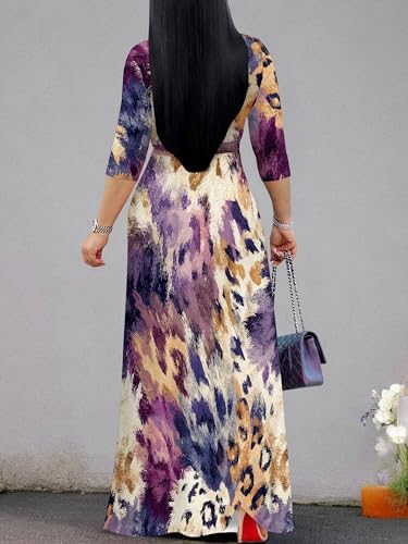 Image of PinkPatty Plus Size Dresses for Curvy Women V Neck Flowy Long Sleeves Wrap Maxi Dress Travel Vacation Outfits